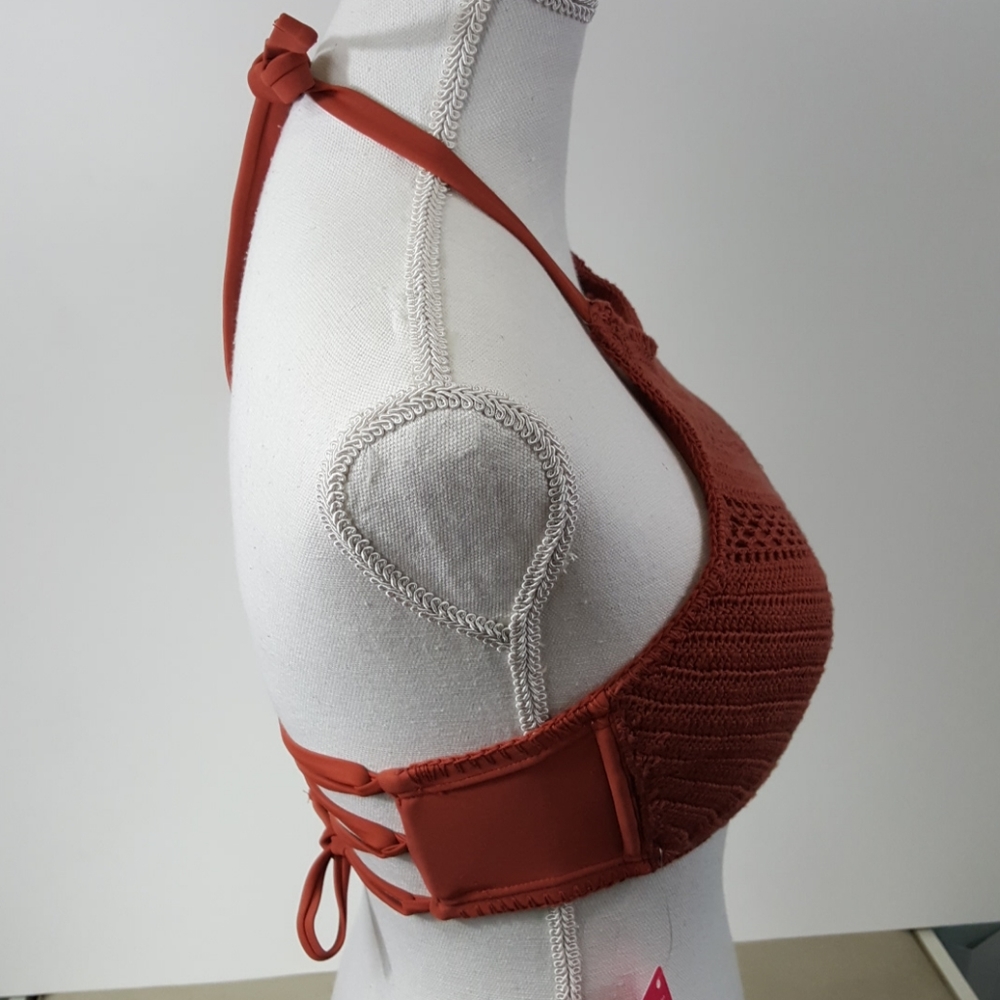 Xhilaration Crochet Swim Cover Up Halter Bikini Top Rust Orange NWT D/DD - Picture 2 of 4
